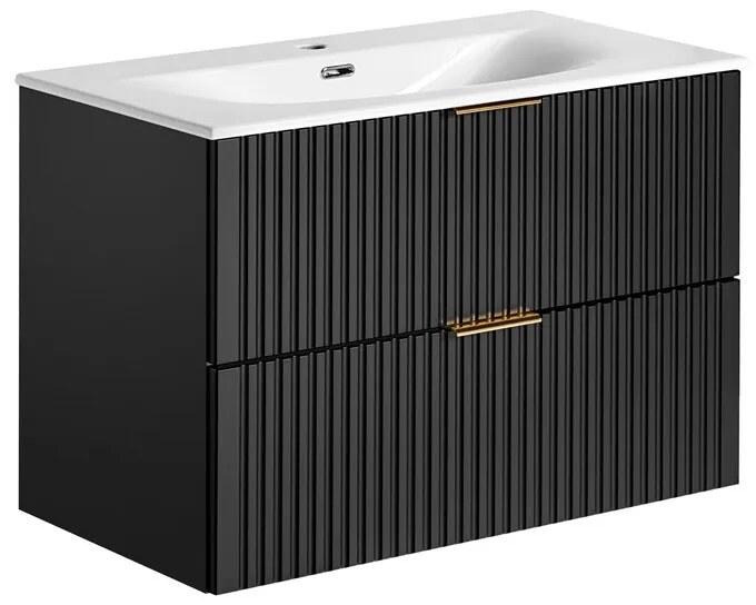 Závesná skrinka Casad so zápustným umývadlom 80 cm čierna