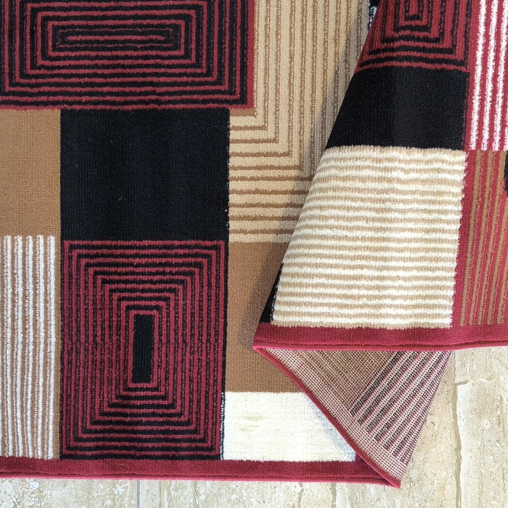 Koberec Alfa 18 – červený s geometrickým vzorom do interiéru Rozmer: 40x60 cm