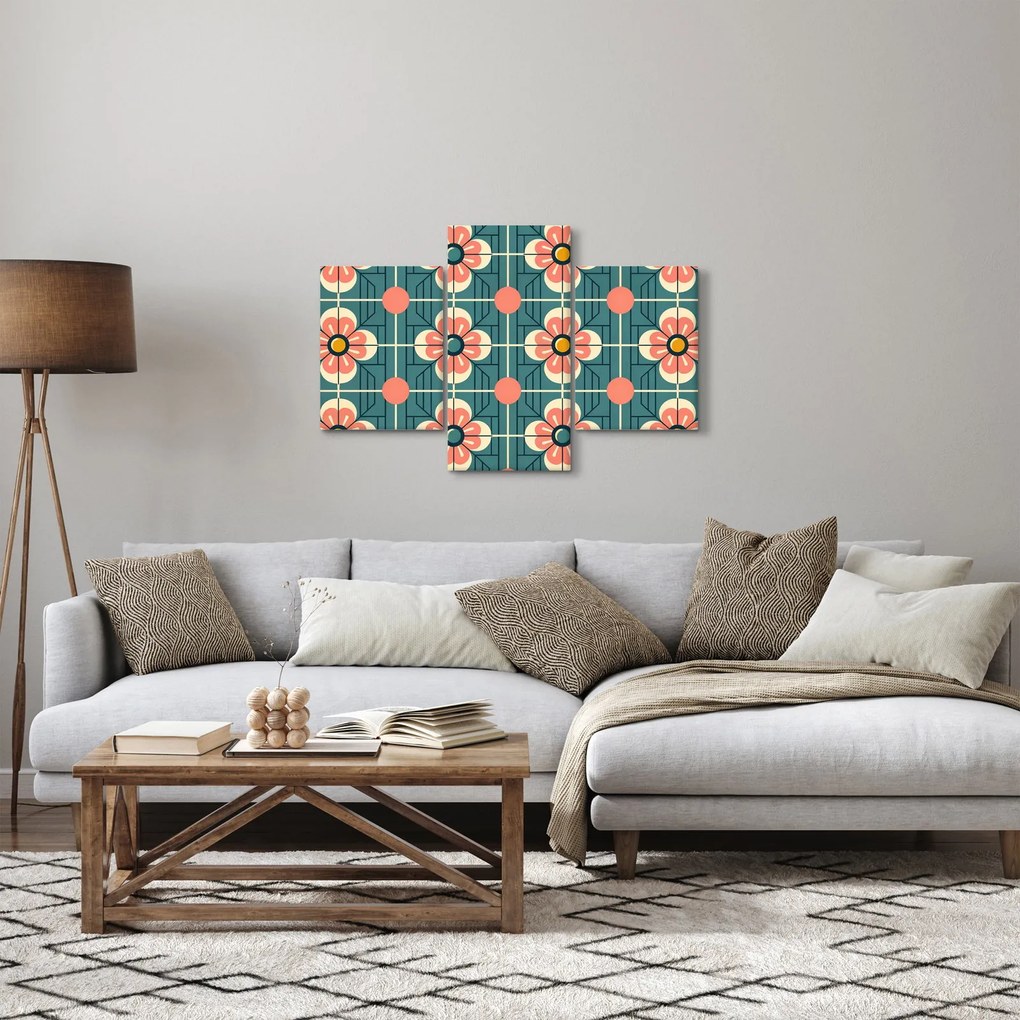 Obraz - Retro vzor s kvetmi (90x60 cm)