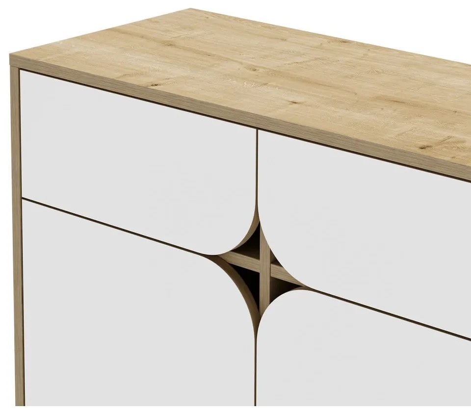 Nízka komoda v dekore duba v bielo-prírodnej farbe 185x79 cm Nola – Marckeric