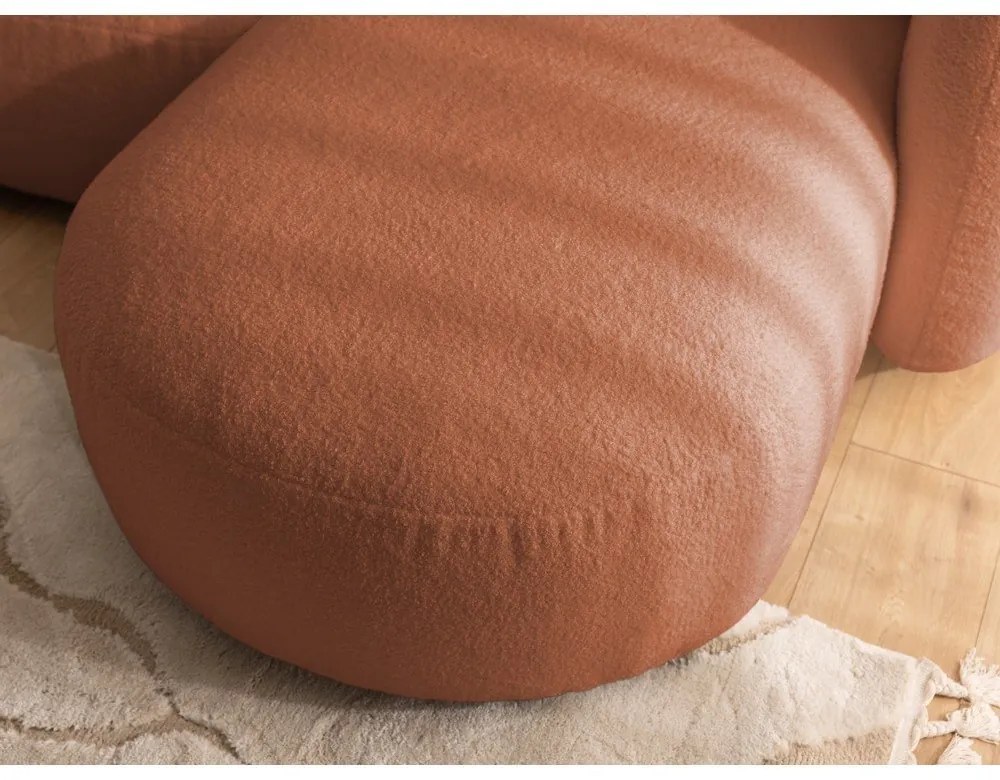 Terakotová rohová pohovka z textílie buklé (pravý roh/s leňoškou) Orbit – Ropez