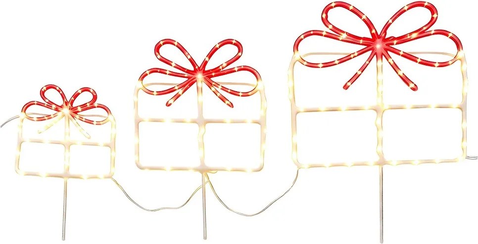 3ks vianočné dekorácie svietiaci darček s LED – 15*3*24/ 20*3*40/ 25*3x*6 cm
