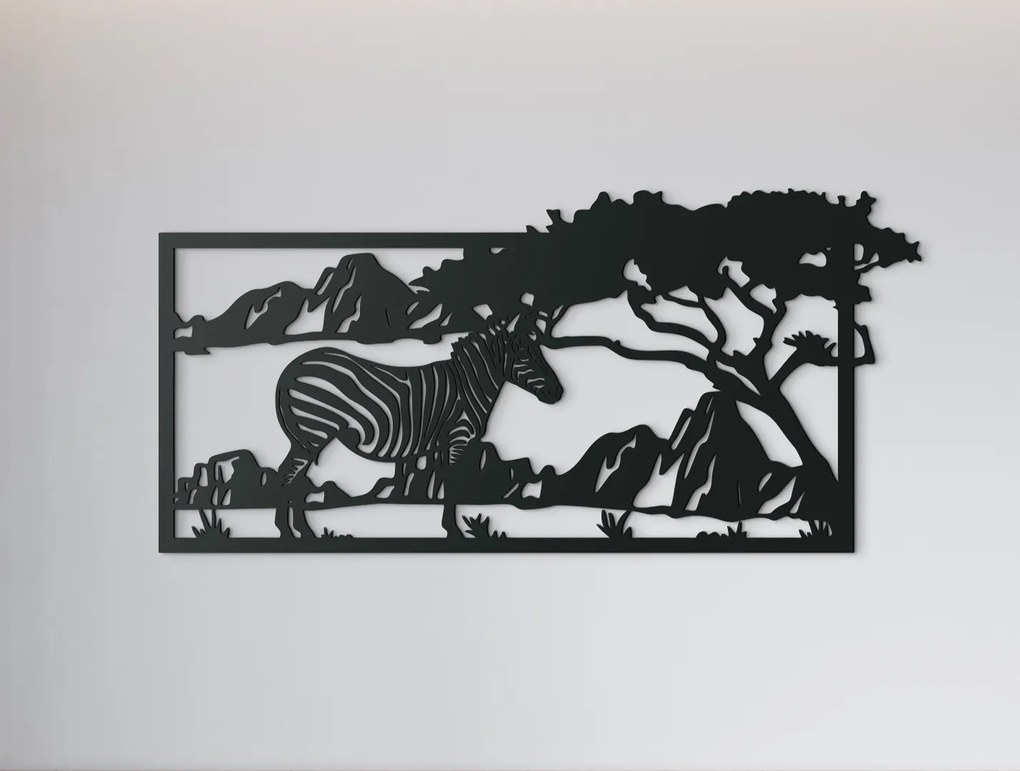 drevko Drevený obraz Zebra v savane Rozmer obrazu: 21 x 44,5 cm, Farba dekorácie: Čierna