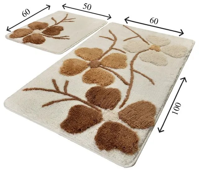 Hnedo-krémové kúpeľňové predložky v súprave 2 ks 60x100 cm Kırcicegi – Foutastic
