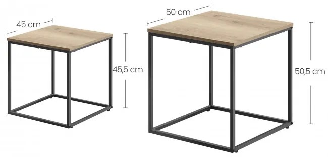 Set dvoch štvorcových konferenčných stolíkov - dub sonoma (čierne nohy)