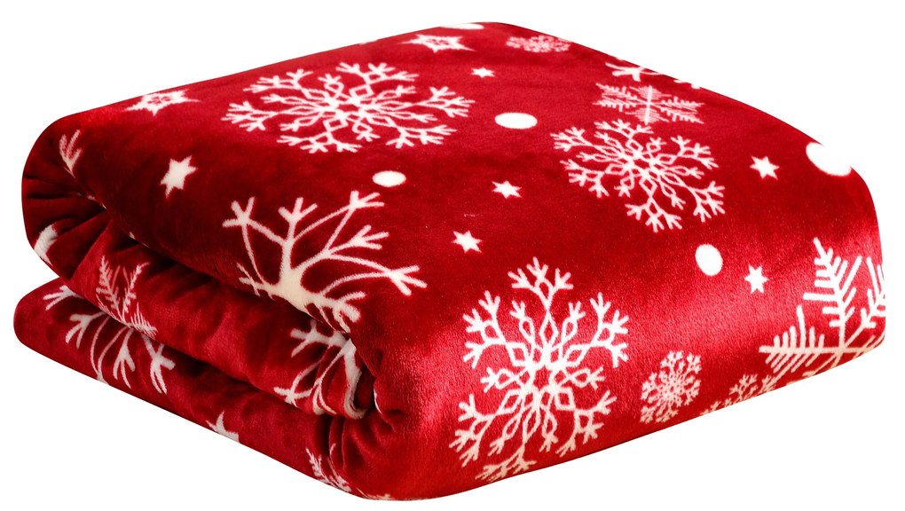 Červená vianočná mikroplyšová baránková deka SNOWFALL Rozmer: 200 x 220 cm