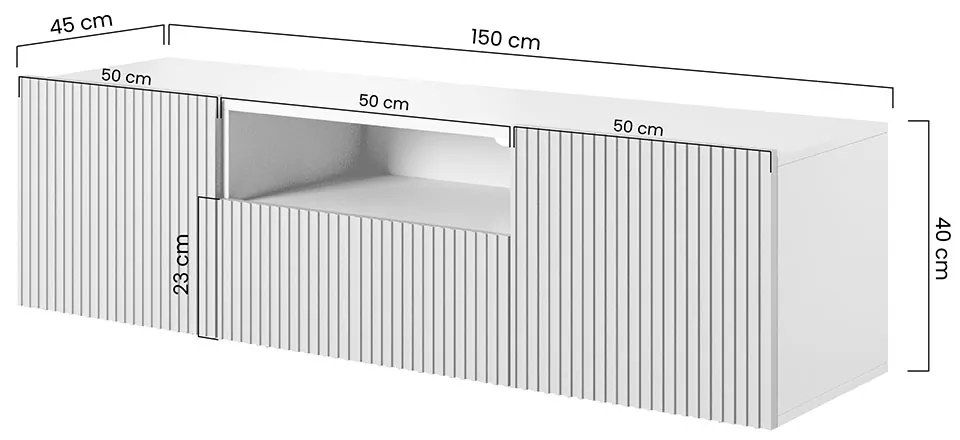 Závesný TV stolík Nicole 150 cm s otvorenou policou - biely mat