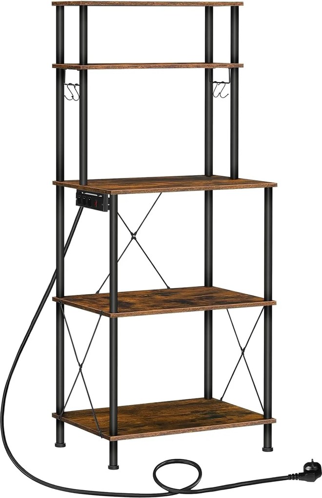 Kuchyňský regál Vasagle Filo 60 cm s vestavěnými zásuvkami černý/hnědý