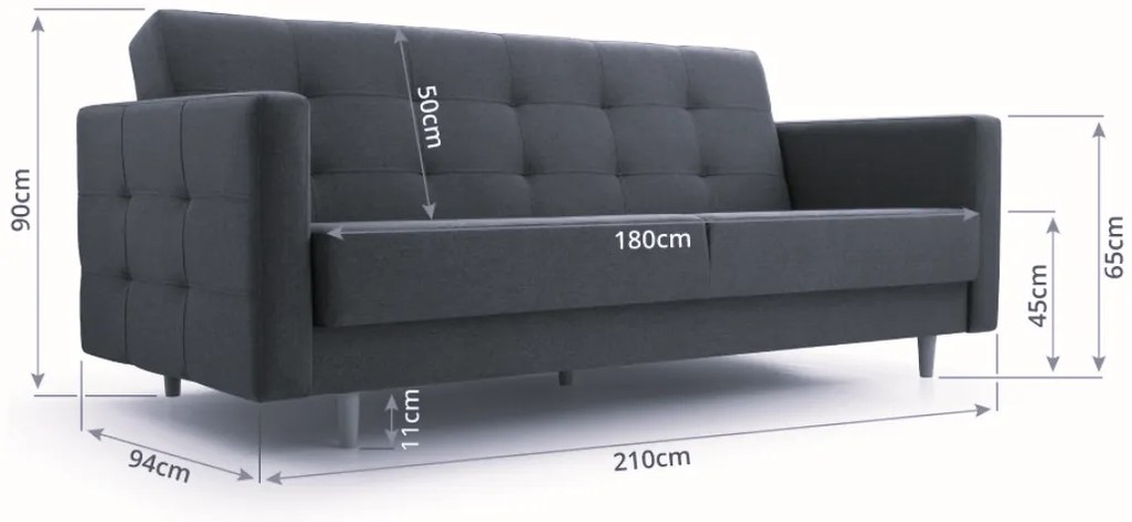 Pohovka GODIVO 210 cm světle šedá