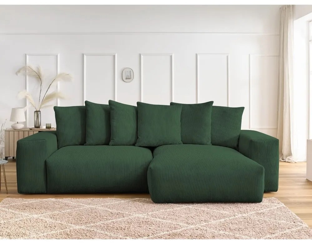 Zelená menčestrová rozkladacia/s úložným priestorom rohová pohovka Voltaire – Bobochic Paris