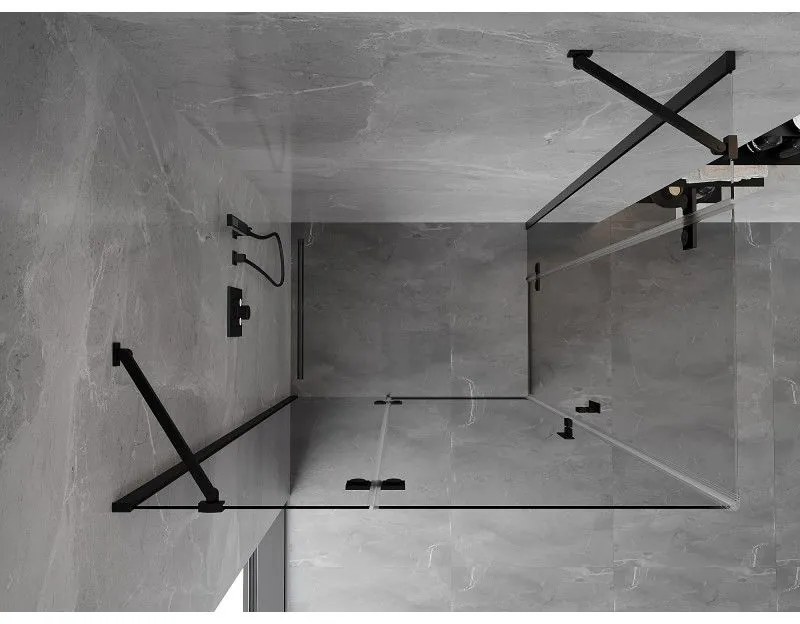 Mexen Mist-H Duo, 2-krídlový výklopný sprchový kút 100 x 90 cm, číre sklo, čierny profil, 8A5-100L-090P-70-00