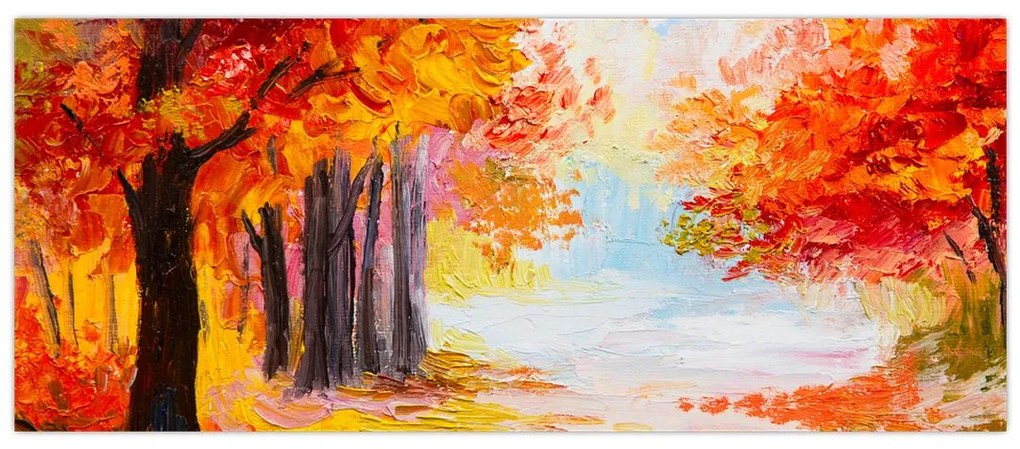 Obraz - Olejomaľba, farebná jeseň (120x50 cm)