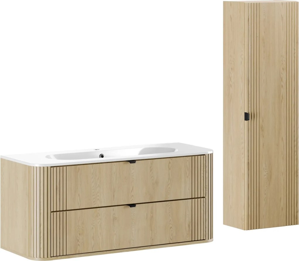 Kúpeľňová zostava Ovalia Pure so zápustným umývadlom a skrinkami 120 cm dub cremona