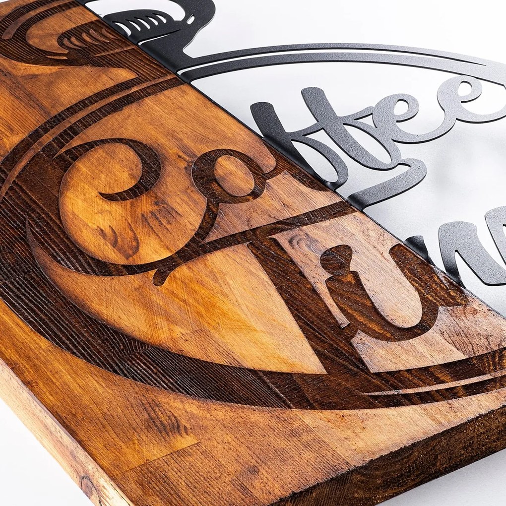 Nástenná drevená dekorácia ČAS NA KÁVU hnedá/čierna