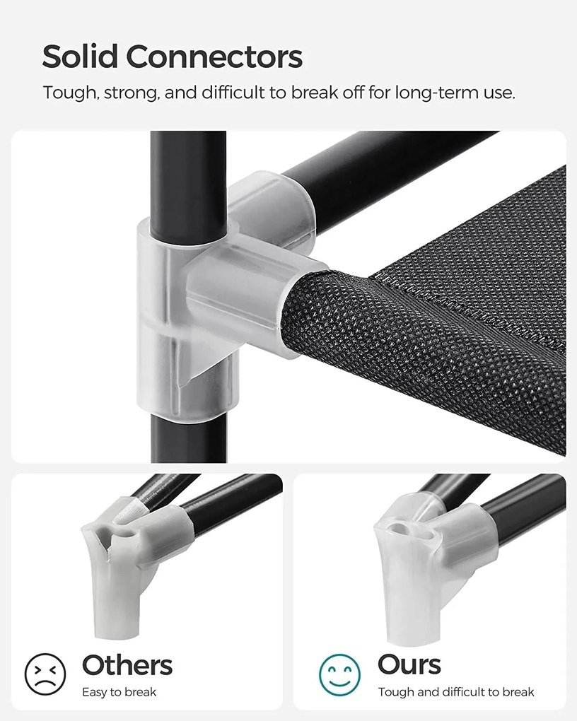 Látková skriňa, šatník, mobilná skriňa, 12 políc, 150 x 45 x 175 cm, čierna