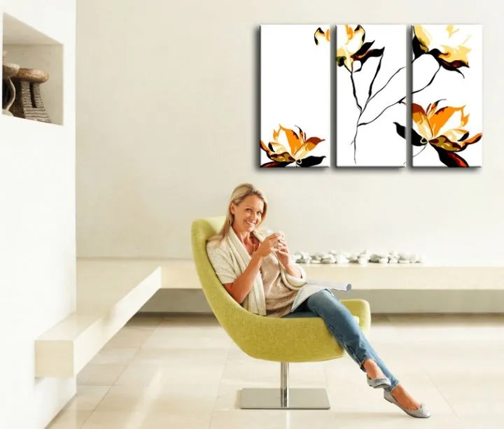 Ručne maľovaný POP Art obraz FLOWER 3 dielny flo