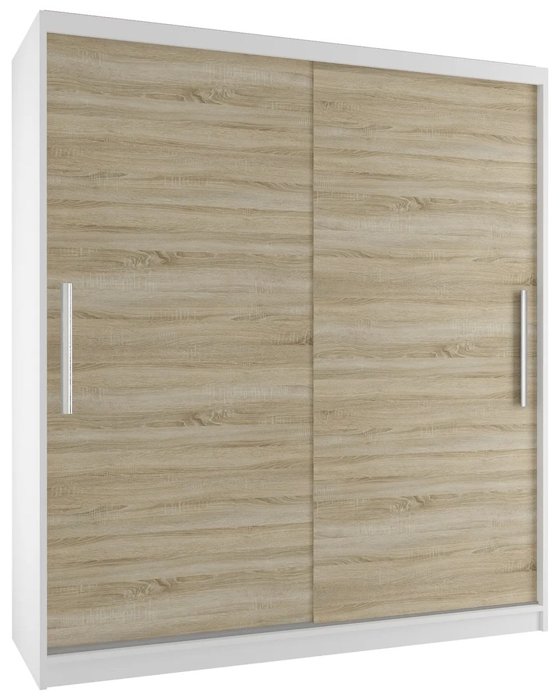 Šatníková skriňa 133 cm Belini biely mat / dub sonoma s posuvnými dverami  SI SZP2/2/W/DS/0/AL