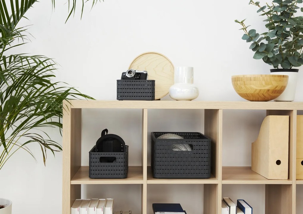 Rotho Plastový košík COUNTRY, rovný, antracit (11l - 33x24x16)