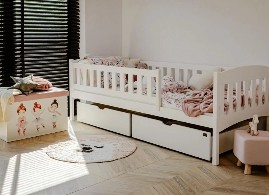 Detská posteľ z masívu borovice so šuplíkmi GANDALF - 200x90 cm - BIELA