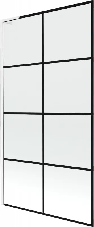 Mexen Next L, 1-krídlová vaňová zástena 100 x 150 cm, 6mm číre sklo-čierny vzor, biely profil, 895-100-000-03-77-20
