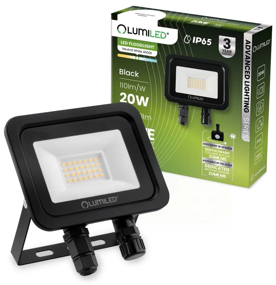 LED reflektor ZUME 20W 2200lm 4000K IP65 Black Advanced Lighting Series LUMILED