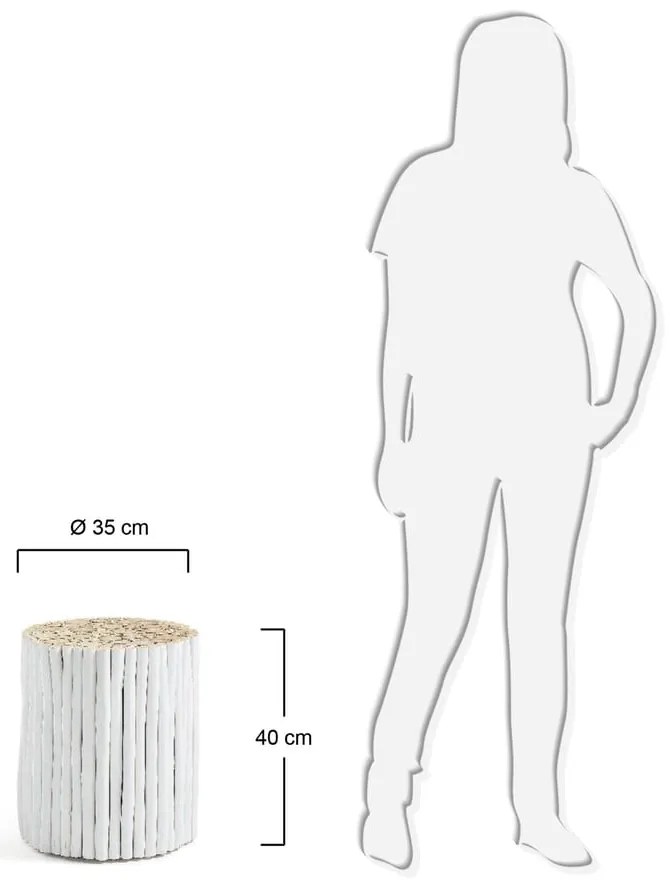 Biely odkladací stolík z tíkového dreva Kave Home Filippo, ⌀ 35 cm