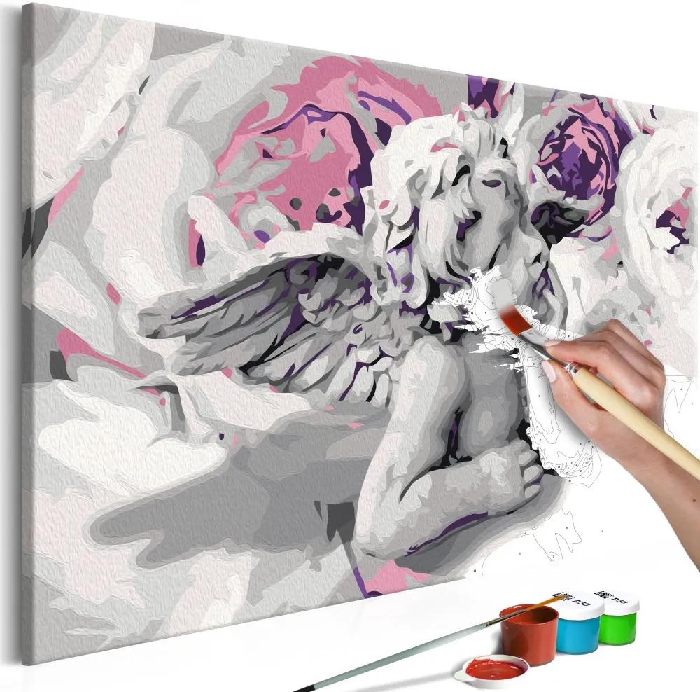 Maľovanie podľa čísiel - Angel (Flowers In The Background) 60x40