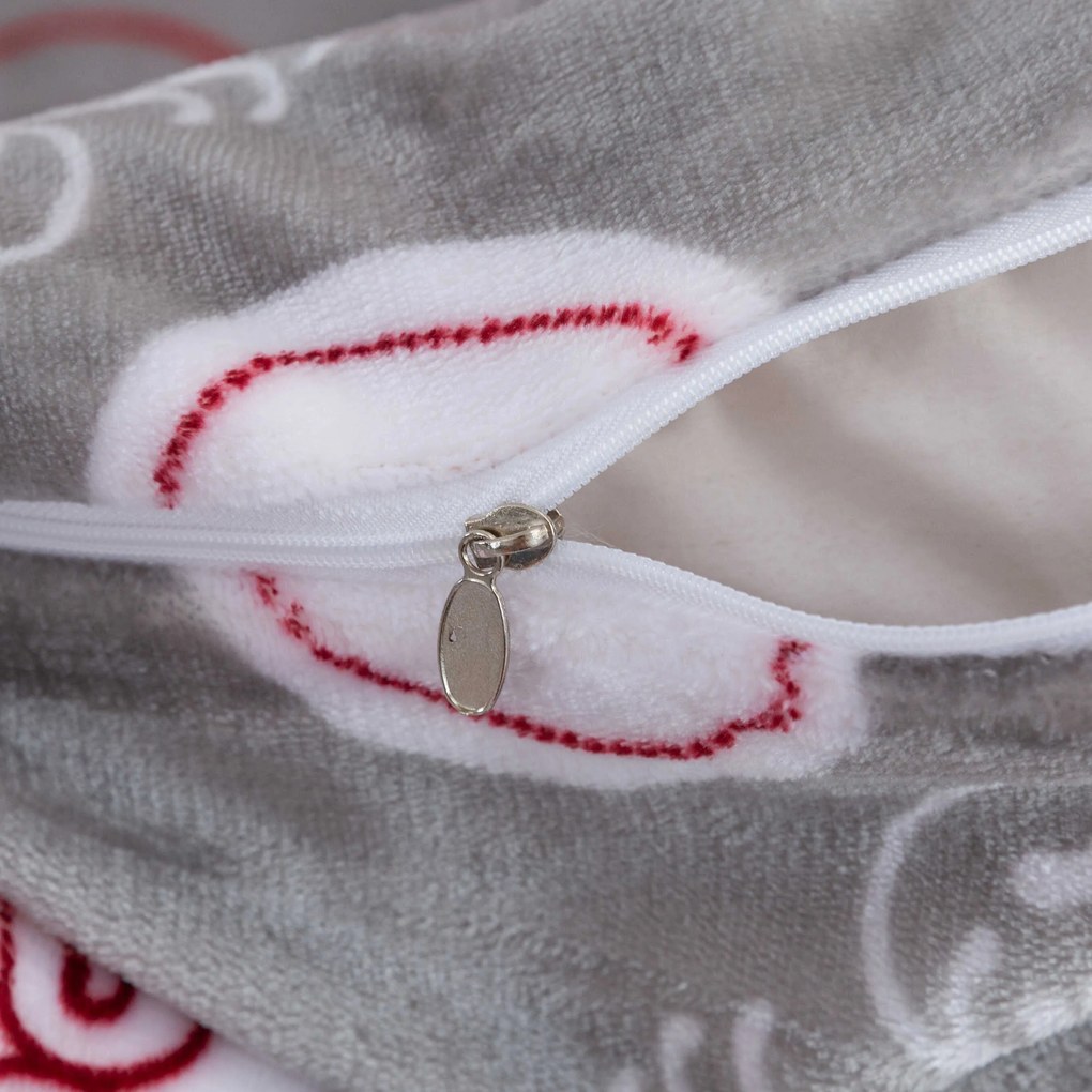 Sada mikroplyšových obliečok CHRISTMAS HEART sivé + obliečka mikroplyš SOFT 180x200 cm biele, dvojlôžko