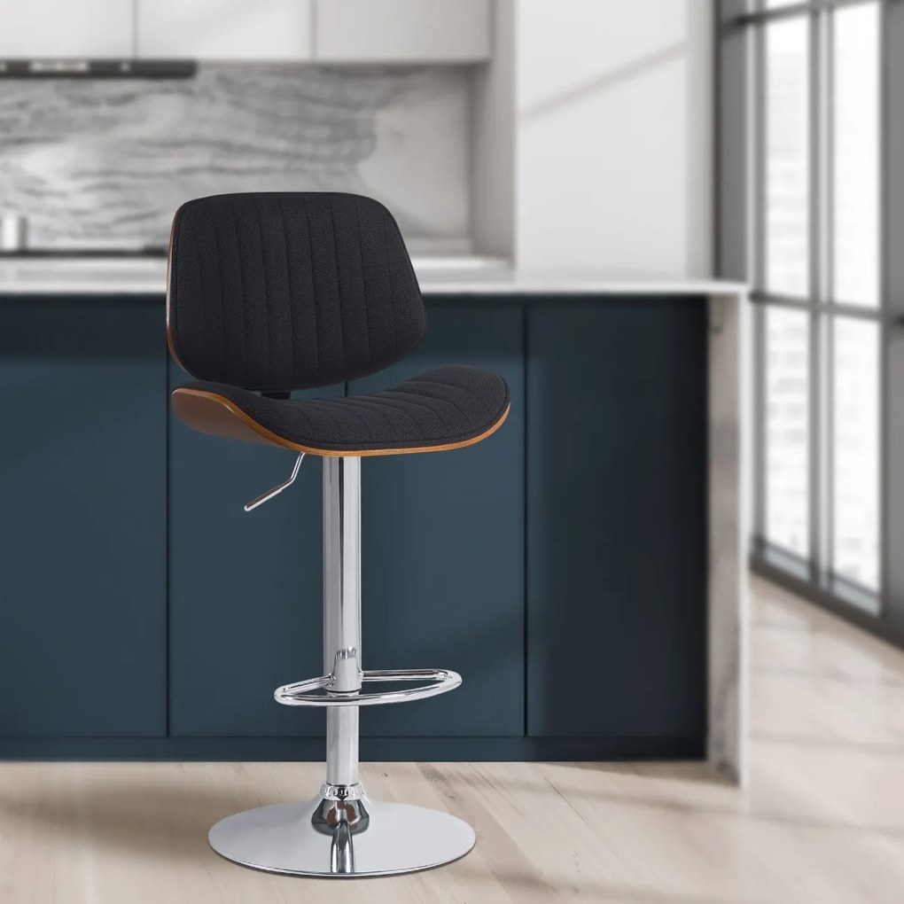Barová stolička Clawson - látka, chróm rám - orech/čierna