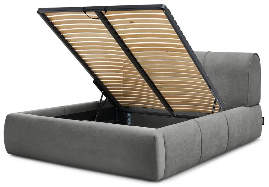 Sivá čalúnená dvojlôžková posteľ s úložným priestorom s roštom 180x200 cm Vernon – Bobochic Paris