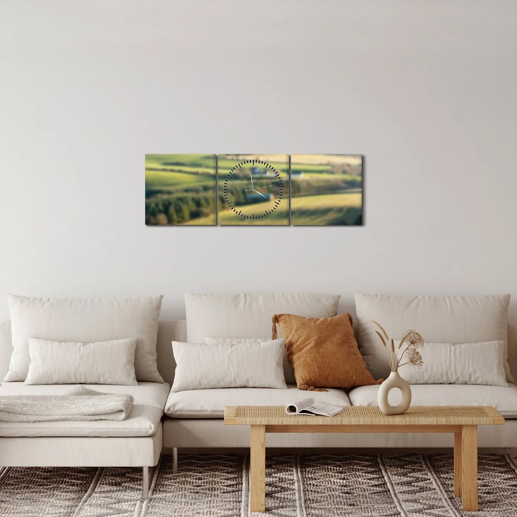 Obraz - Drevená polica s krajinou (s hodinami) (90x30 cm)