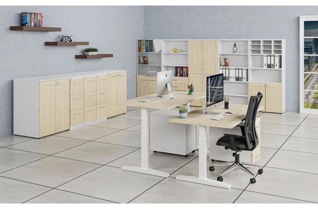 Kombinovaná kancelárska skriňa PRIMO WHITE, dvere na 4 poschodia, 2128 x 800 x 420 mm, biela/dub prírodná