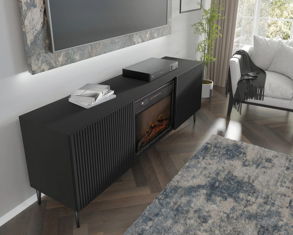 TV skrinka/stolík s elektrickým krbom FPB 2D 170 C Rowanna (čierna). Akcia -20%. Vlastná spoľahlivá doprava až k Vám domov. 1125091
