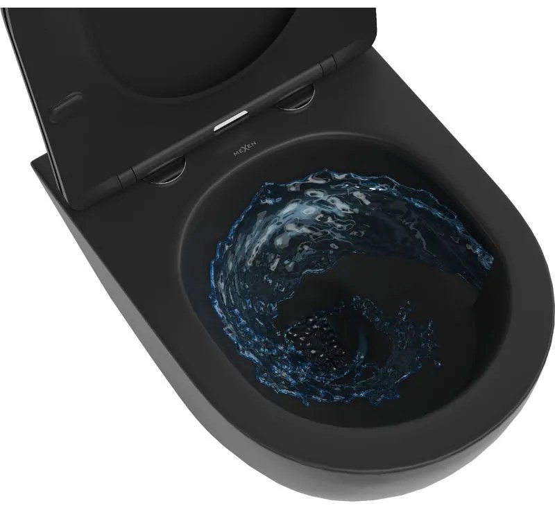 Mexen Lena, závesná WC misa 490x360x340 mm, Rimless Tornádo + WC sedadlo z duroplastu, čierna matná, 30220185T