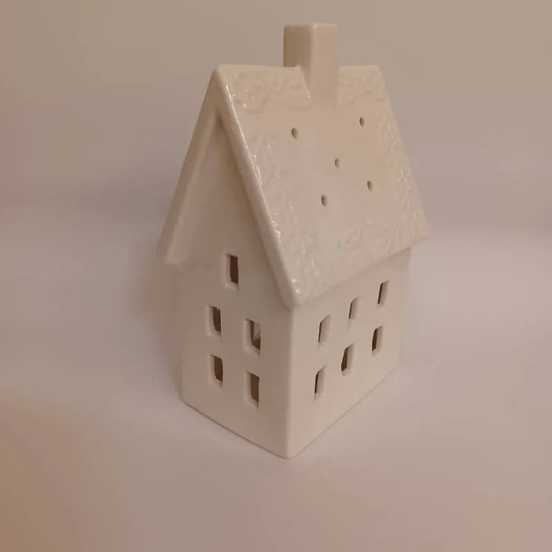 DECOLED Keramický domeček, 10,6 x 8,7 x 16,8 cm, teple bílá, 2xLR44