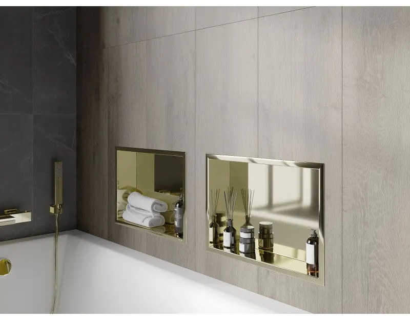 Mexen X-Wall-R, polička na zapustenie na obklad s golierom 45 x 30 cm, zlatá lesklá, 1950453010