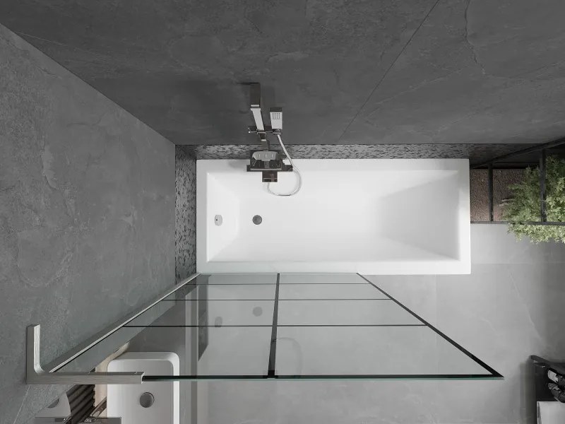 Mexen Next L, 1-krídlová vaňová zástena 100 x 150 cm, 6mm číre sklo-čierny vzor, 6mm číre sklo, profil brúsená oceľ, 895-100-000-03-77-97