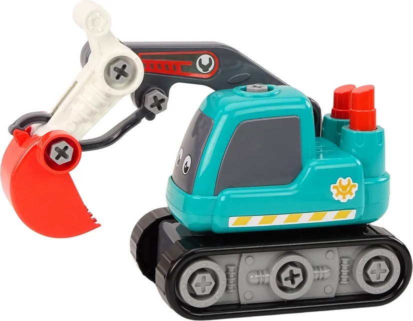 LEAN Toys Pásové rýpadlo na skrutkovanie DIY, kreslené, tyrkysové