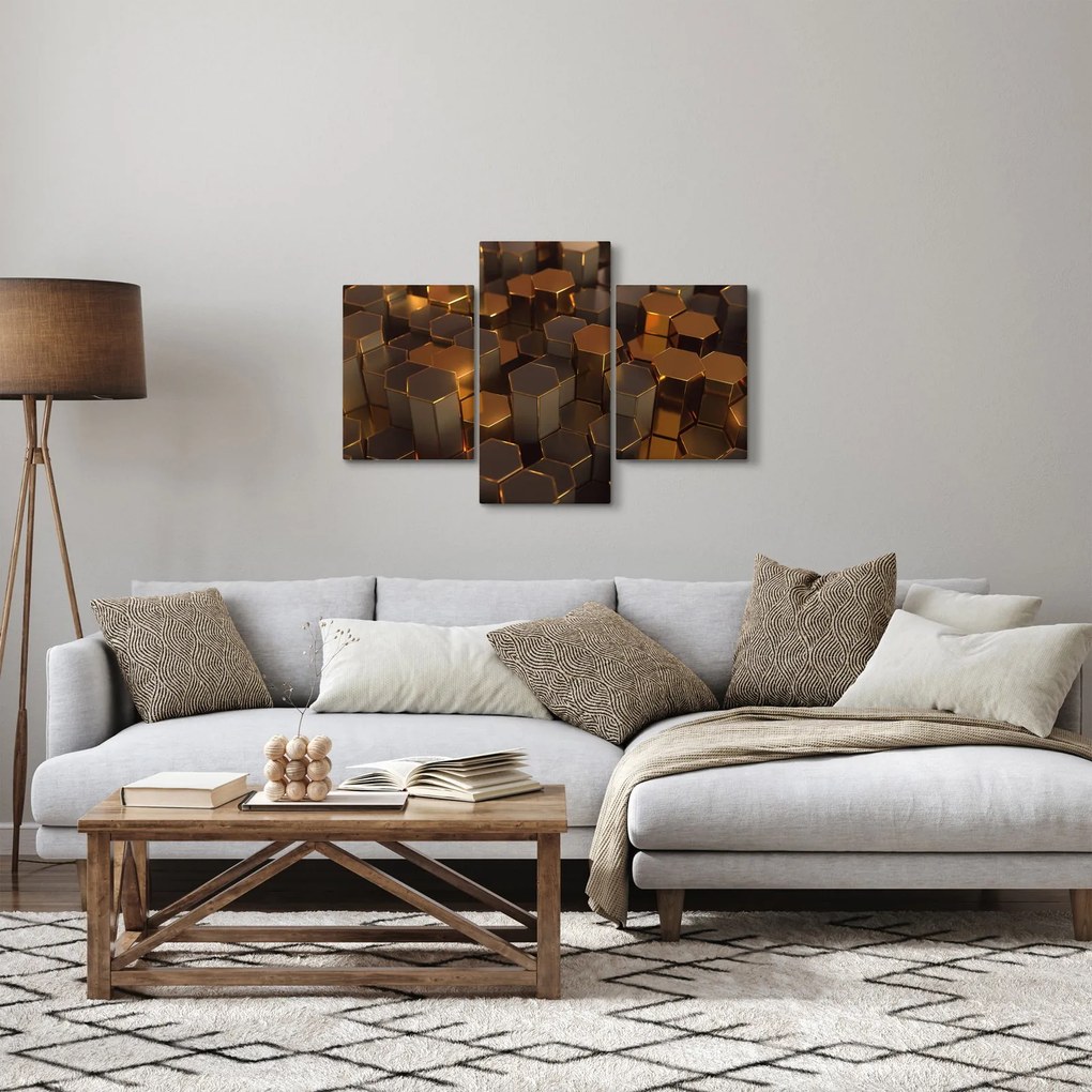 Obraz - Bronzové hexagóny (90x60 cm)