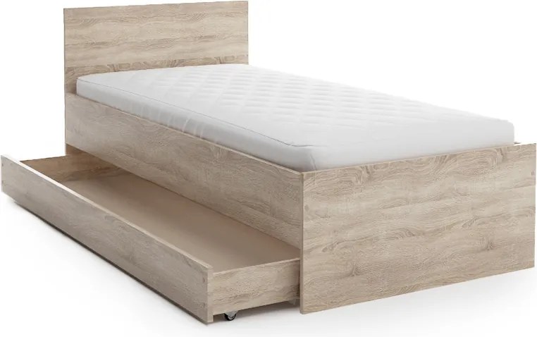 Posteľ ELISA 90 x 200 cm, dub sonoma Rošt: S latkovým roštom, Matrac: Matrac DELUXE 10 cm
