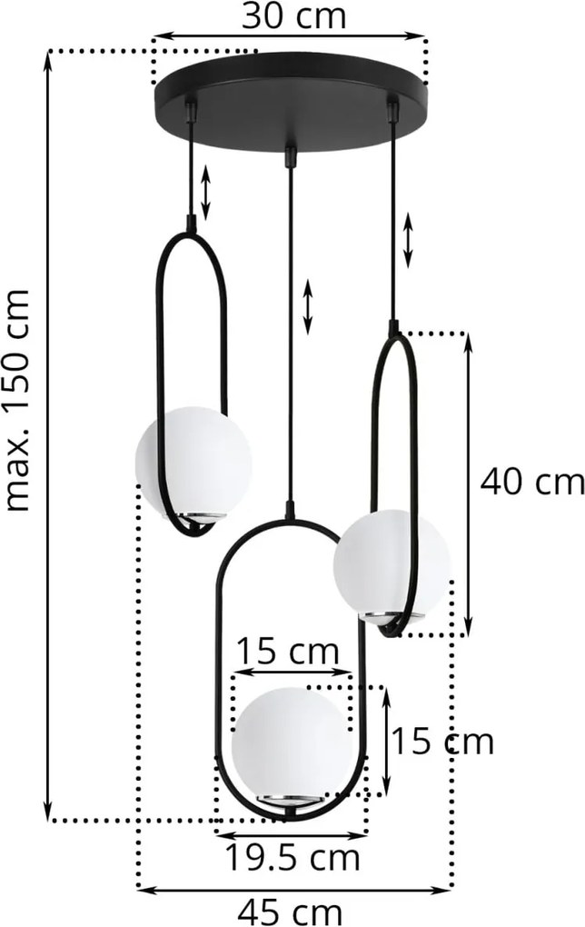Závesné svietidlo Florence, 3x biele sklenené tienidlo, b/ch, o, U
