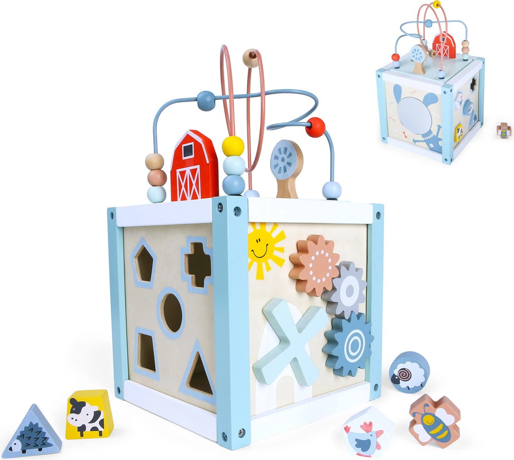Drevená edukatívna kocka so sorterom a kockami ECOTOYS