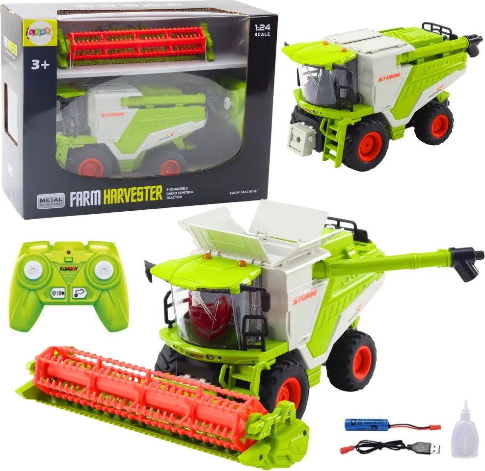 LEAN Toys Kombajn s žacím ústrojím na obilie 2 v 1, diaľkovo ovládaný RC, s efektom dymu, 2,4 GHz