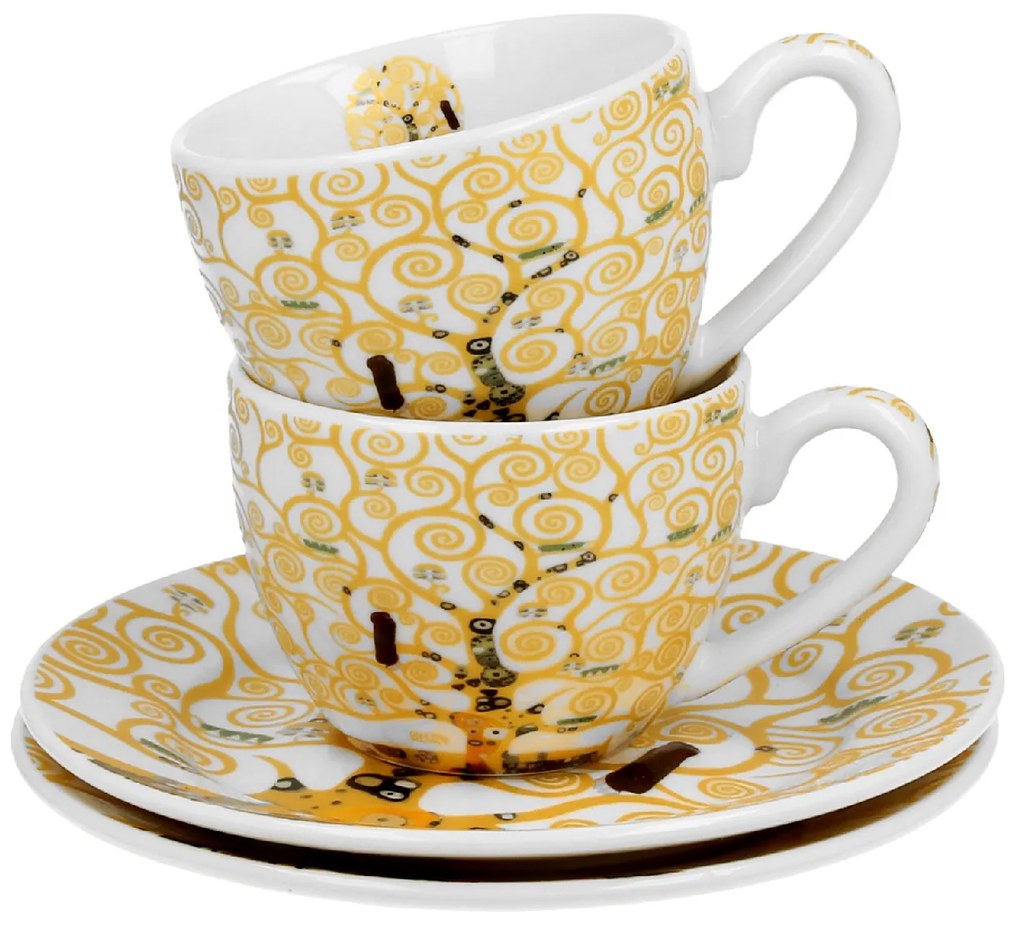 Porcelánová šálka s podšálkou Klimt Ecru Tree Of Life 90 ml sada 2ks