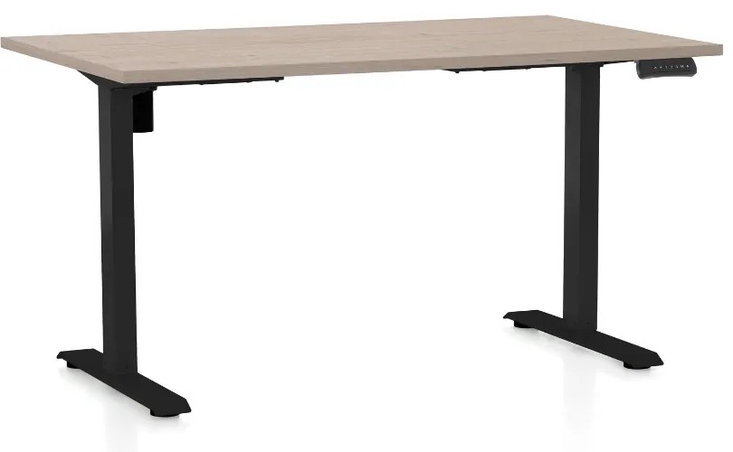 Výškovo nastaviteľný stôl OfficeTech B, 140 x 80 cm, čierna podnož, dub