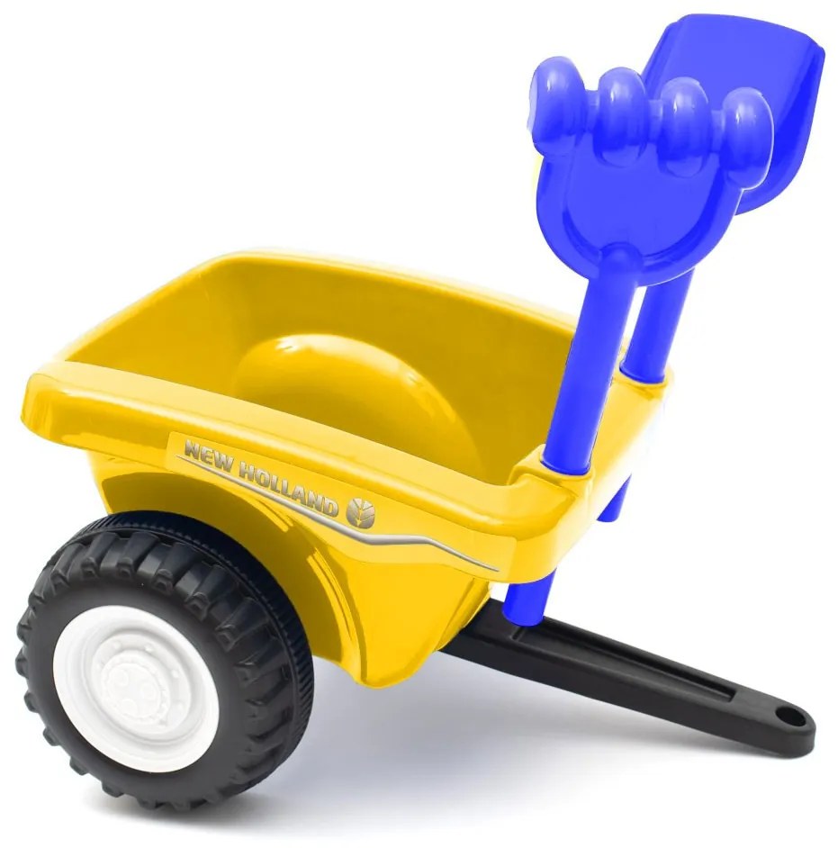 Detské odrážadlo traktor s vlečkou a náradim Baby Mix New Holland žltý
