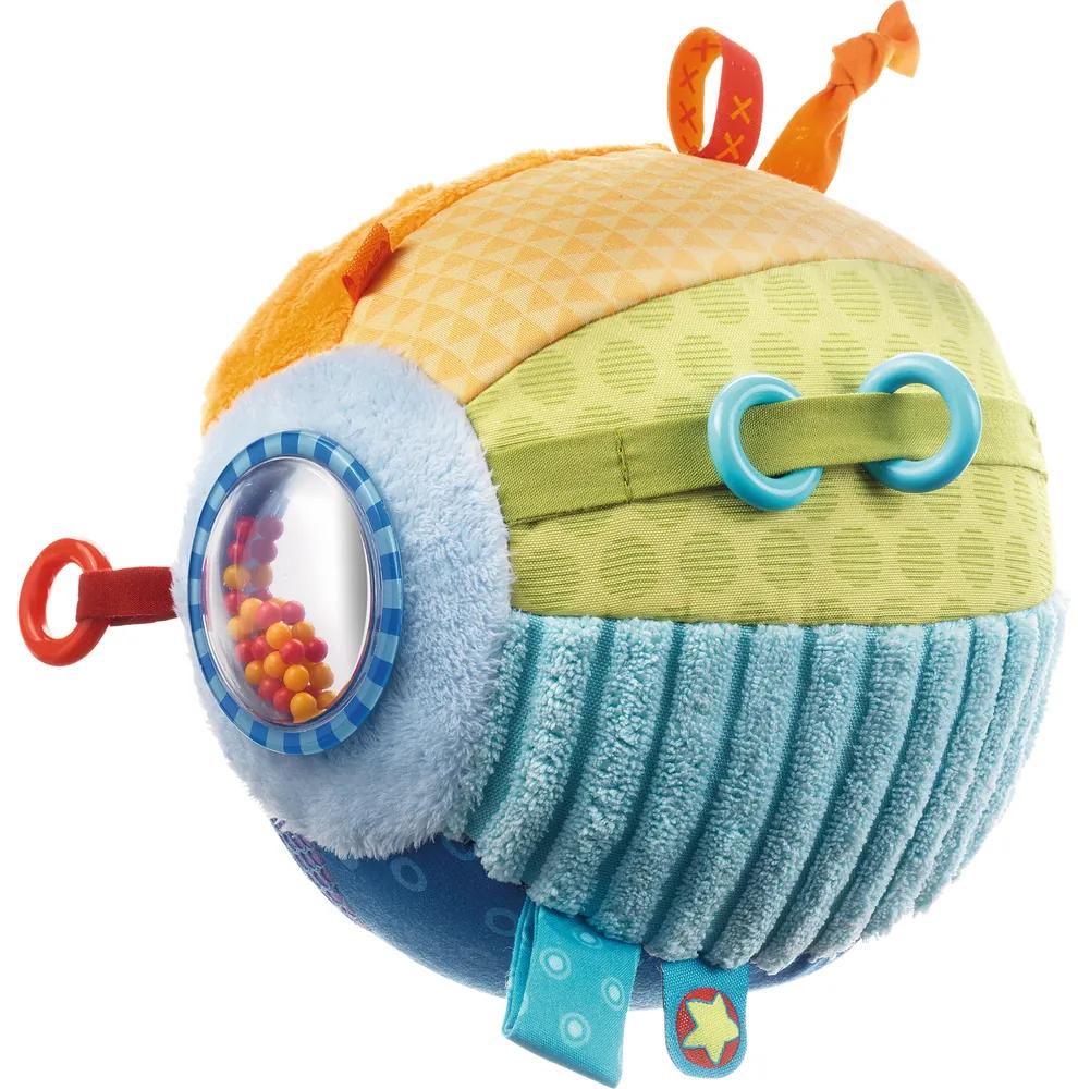 Textilná lopta pre bábätká Farby Haba s aktivitami