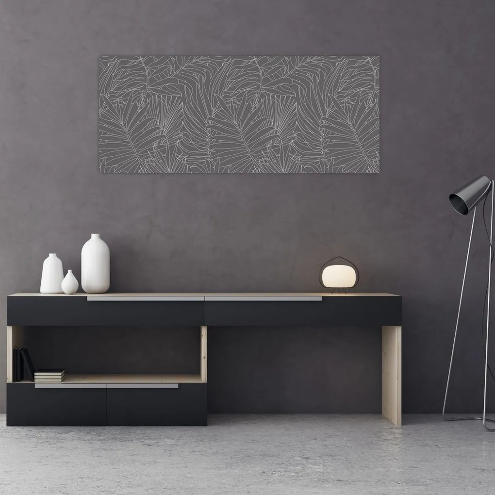 Obraz - Šedé palmové listy (120x50 cm)