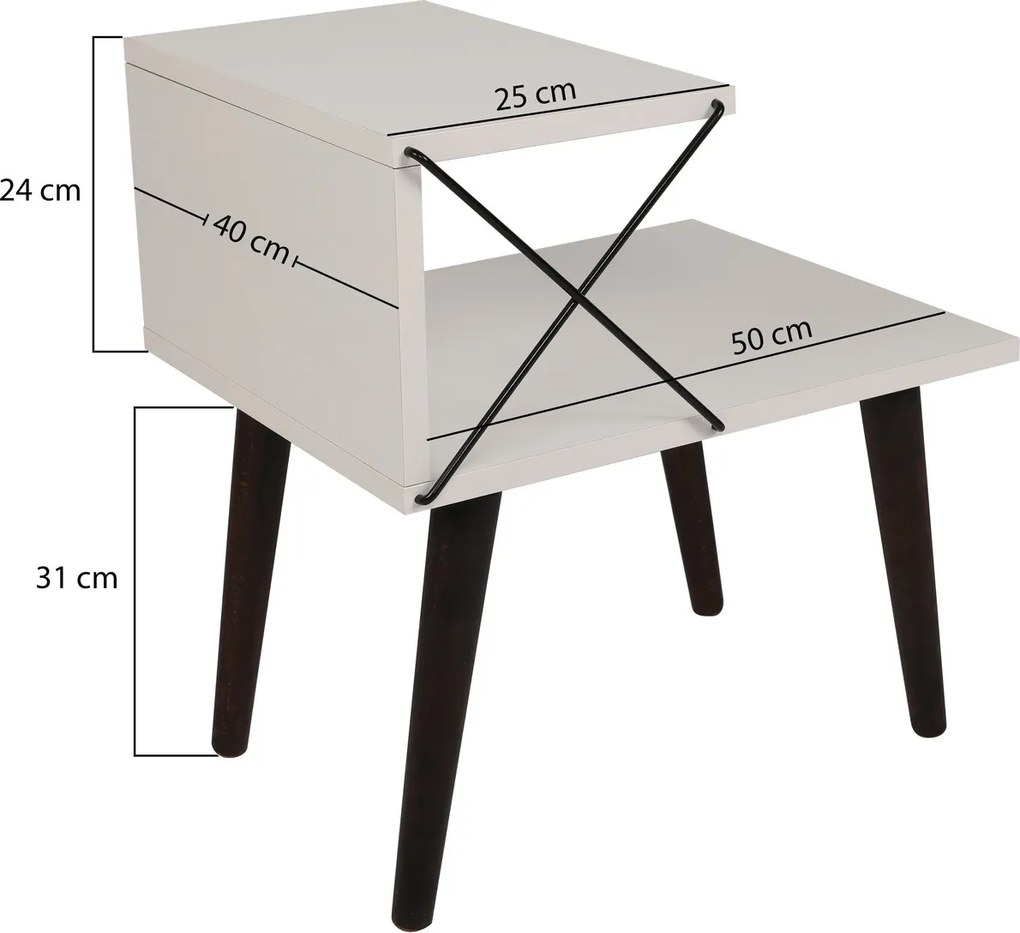 Nočný stolík KIVARO s kovovým detailom, biely