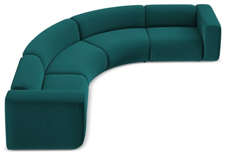 Tyrkysovomodrá zamatová rohová pohovka Ekahi – Makamii